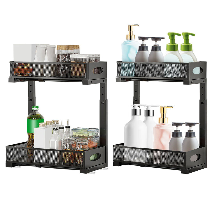 Two-tier pull-out under-sink storage drawers, 2 pack