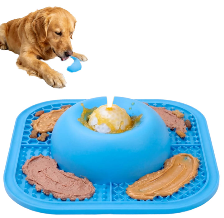 Dog licking treats from silicone lick mat