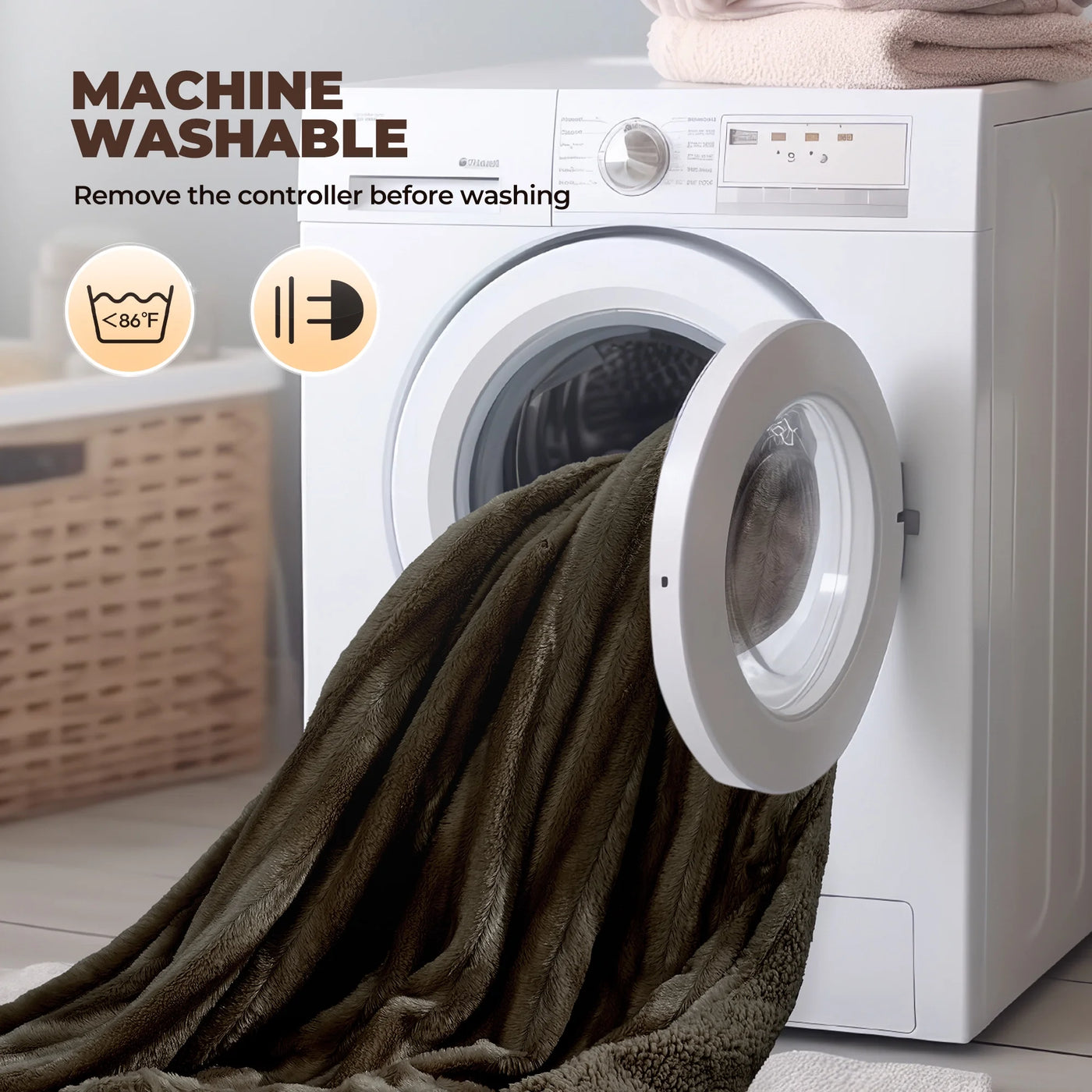 Electric Throw Blanket Extra Large Size, 50" X 72" Soft Faux Fur Heated Throw Blanket, 6 Heating Levels, 4 Hours Timer - Brown