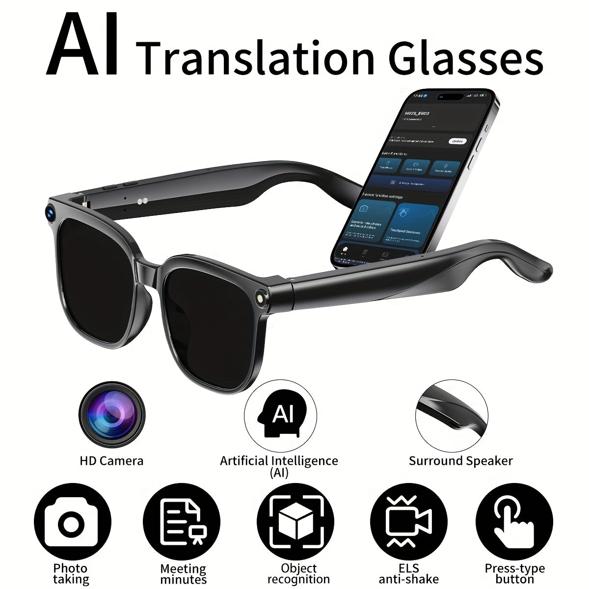 AI smart glasses with 8MP camera, real-time translation and object recognition