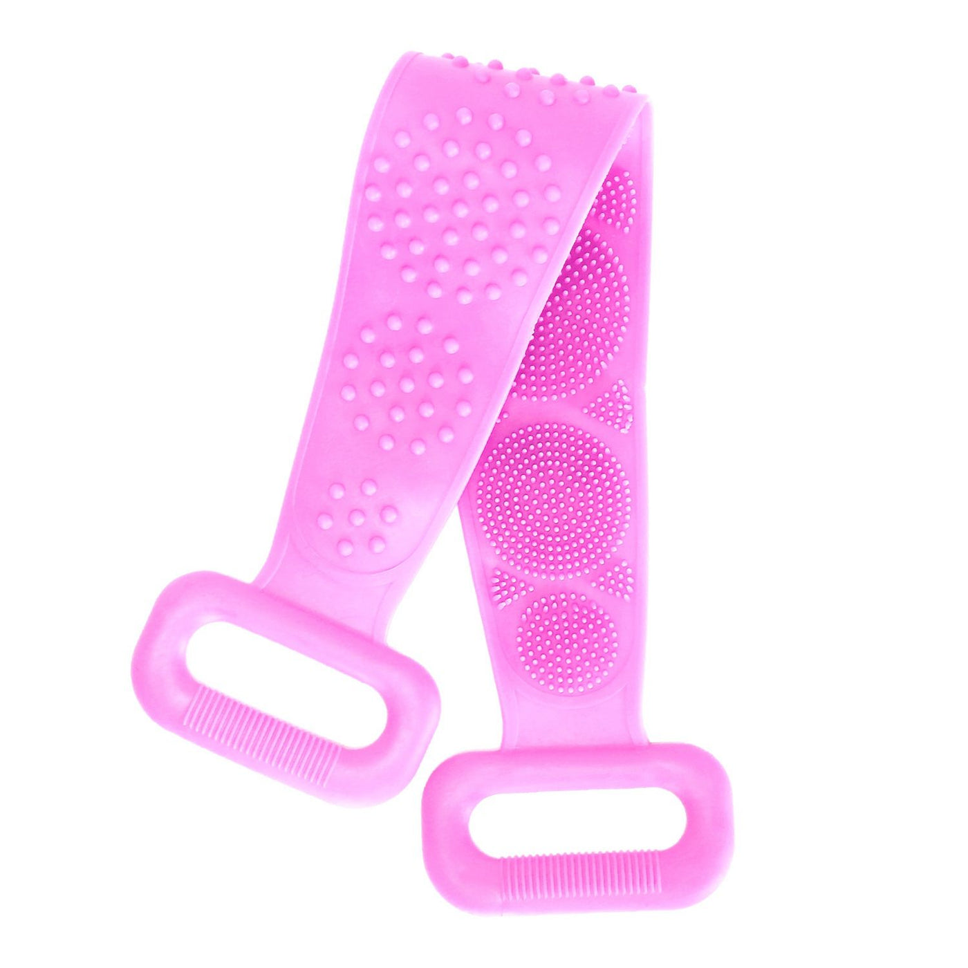 Pink silicone back scrubber belt with massage nubs