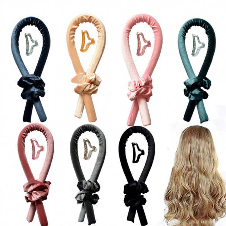 Heatless silk curling rod headband set with scrunchies in several colours