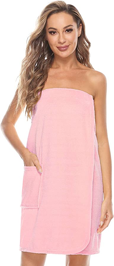 Spa body wrap towel with side pocket shown from the front